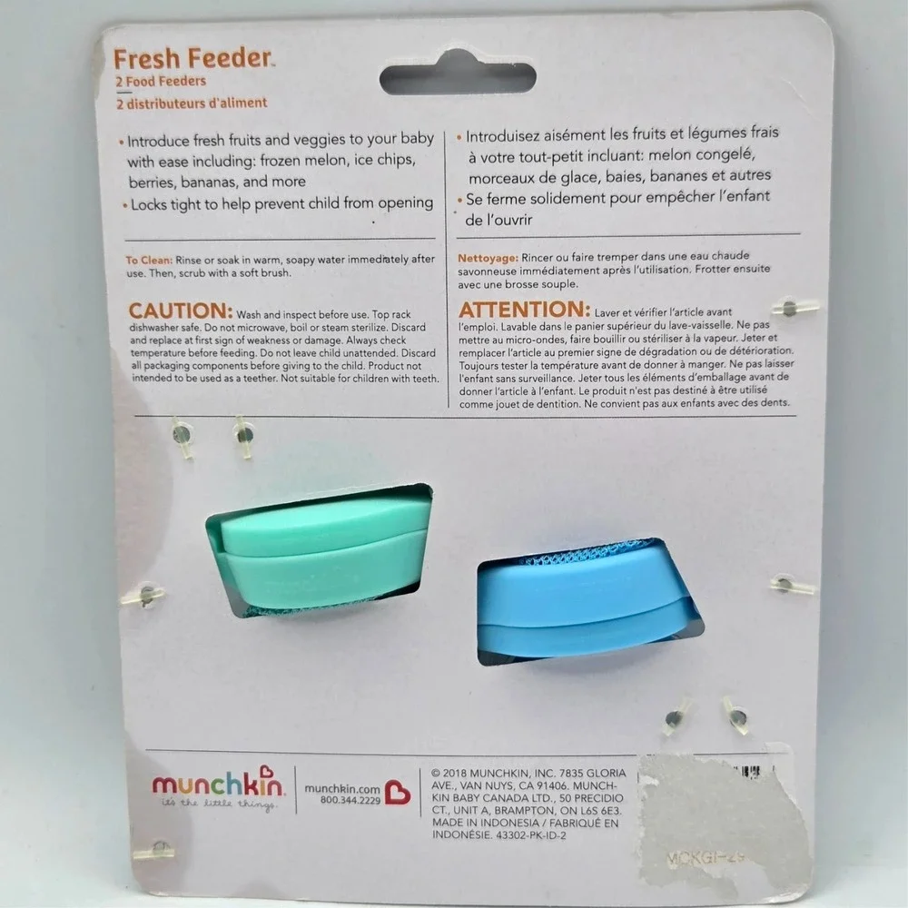 Munchkin Baby Fresh Food and Fruit Mesh‎ Feeder 2-Pack Blue/ Mint Teether